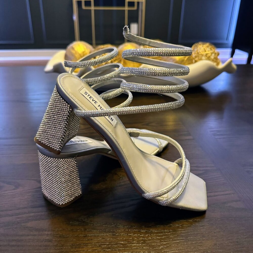 Women's Steve Madden Women's Lopez Heeled Sandal 8, Silver Rhinestone LOPE03S1